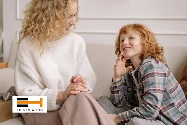 Happy mother and child after sorting child arrangements mediation Greater Manchester