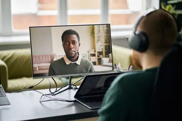 Man attending online mediation Greater Manchester MIAMS session